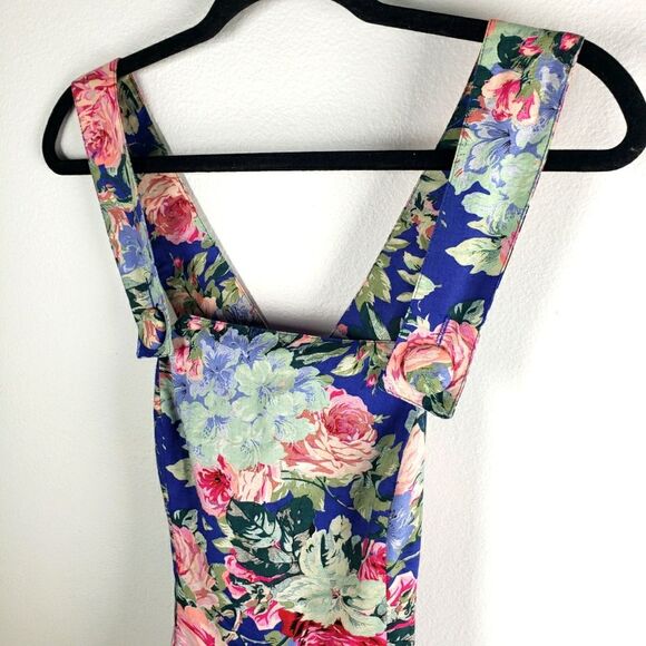 Vintage Women's Geary Roark Kamisato 80's Cottagecore Floral Cris Cross Dress 10 - Picture 3 of 14